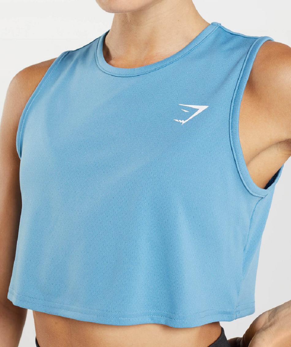 Przycięte Topy Damskie Gymshark Treningowe Niebieskie | PL 2636BEX